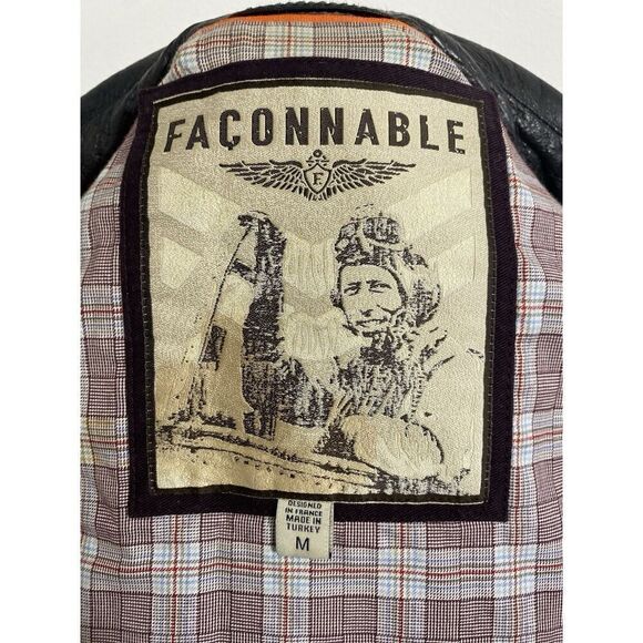 Vintage Mens Faconnable Soft Leather Flight Jacket Coat Black Medium Stitching - Picture 13 of 16